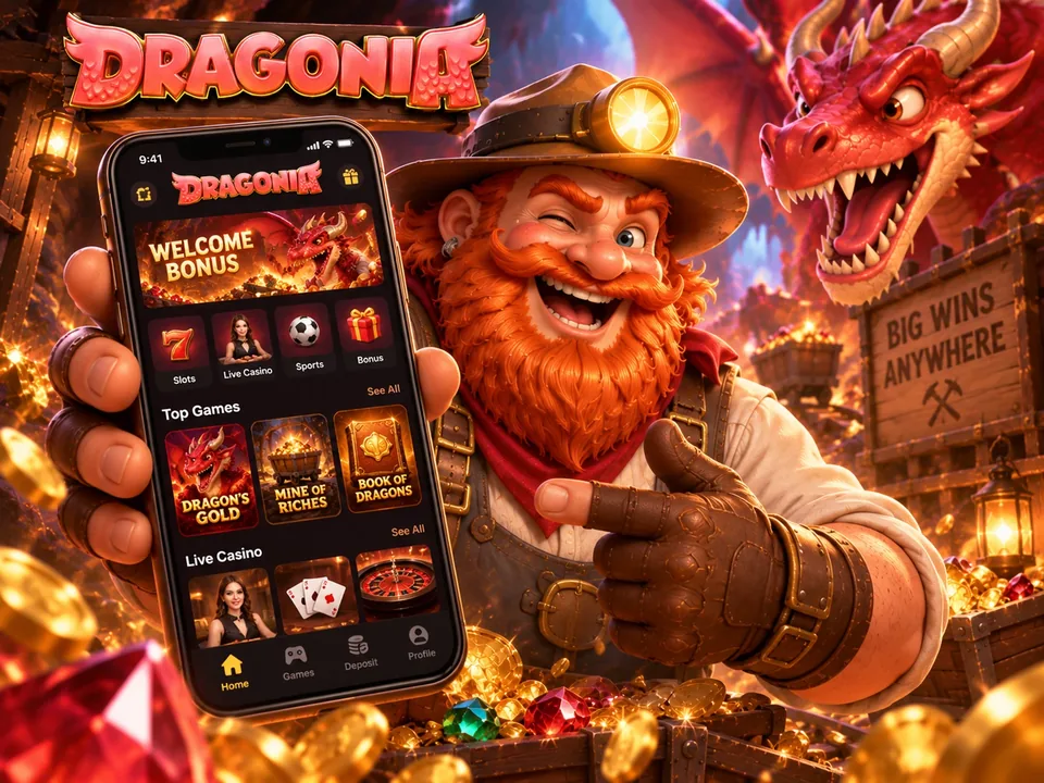 Dragonia mobile casino illustration on a smartphone