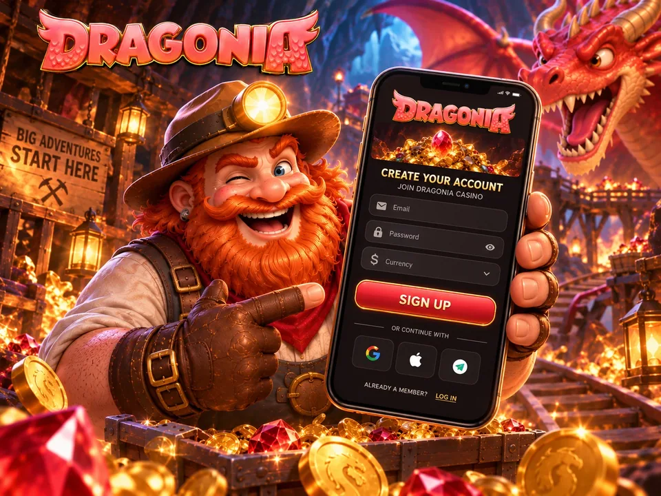 Dragonia registration illustration on a mobile screen